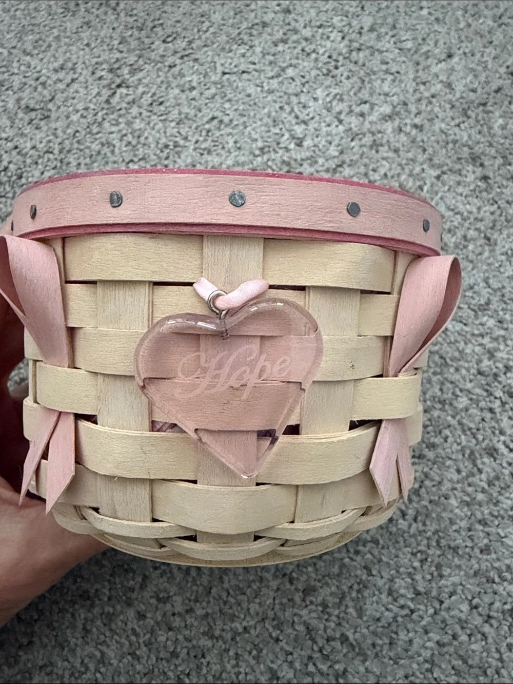 Longaberger 2006 Handwoven Decorative Basket with Pink Breast Cancer Accents
